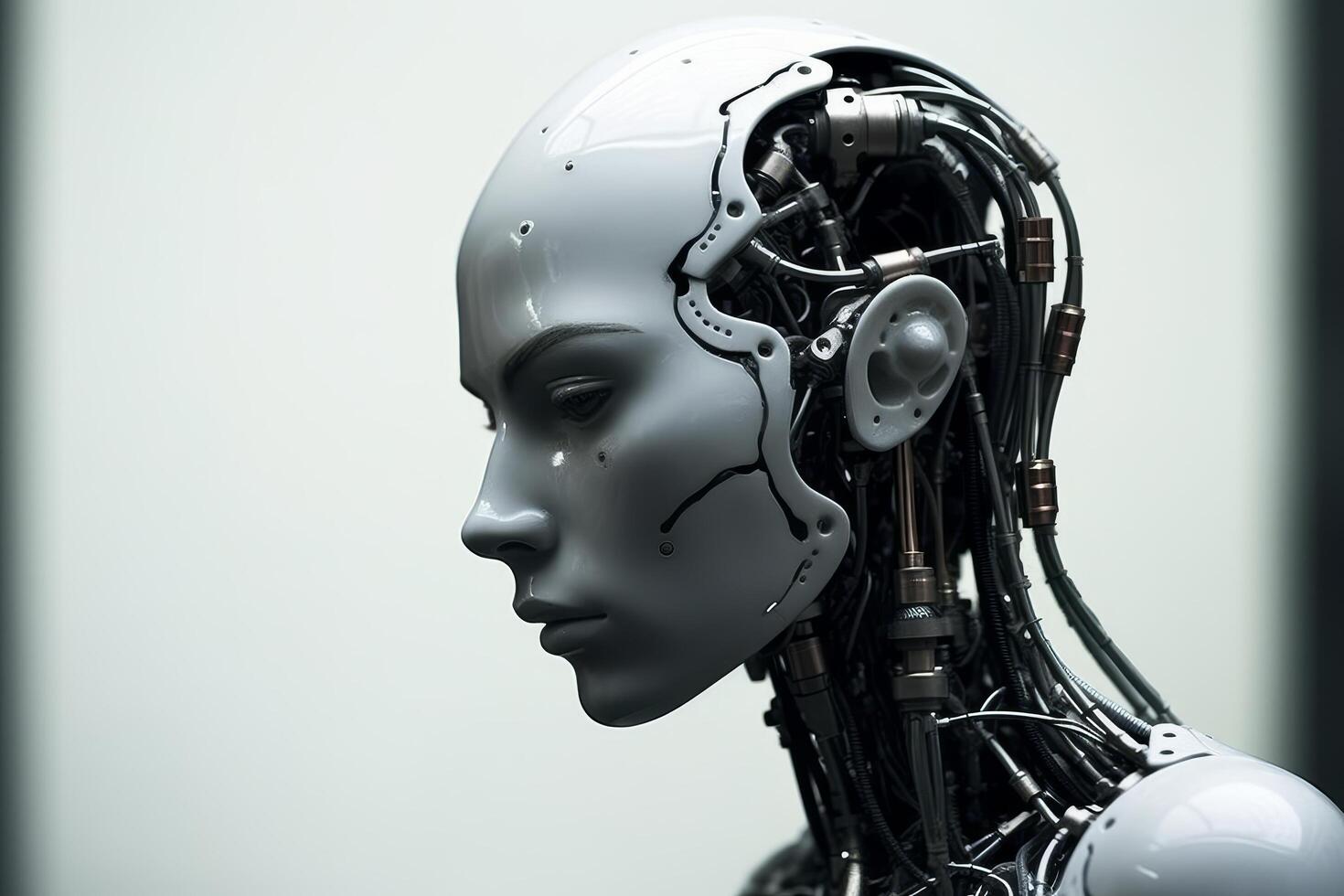 Futuristic robot head with advanced technology photo