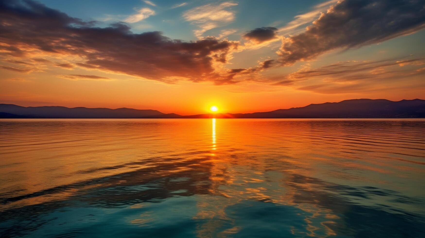 Breathtaking sunset over a tranquil lake photo