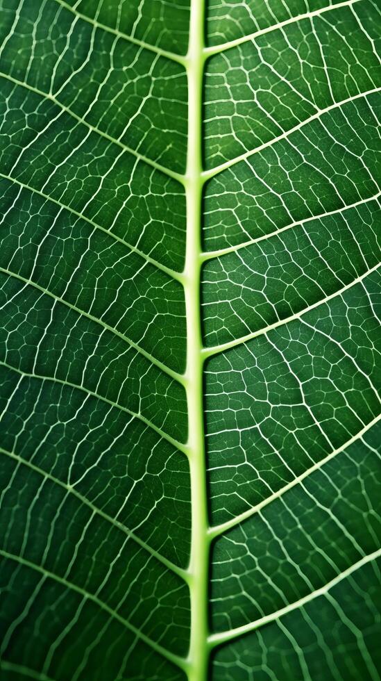 Close up of a green leaf with intricate vein patterns photo
