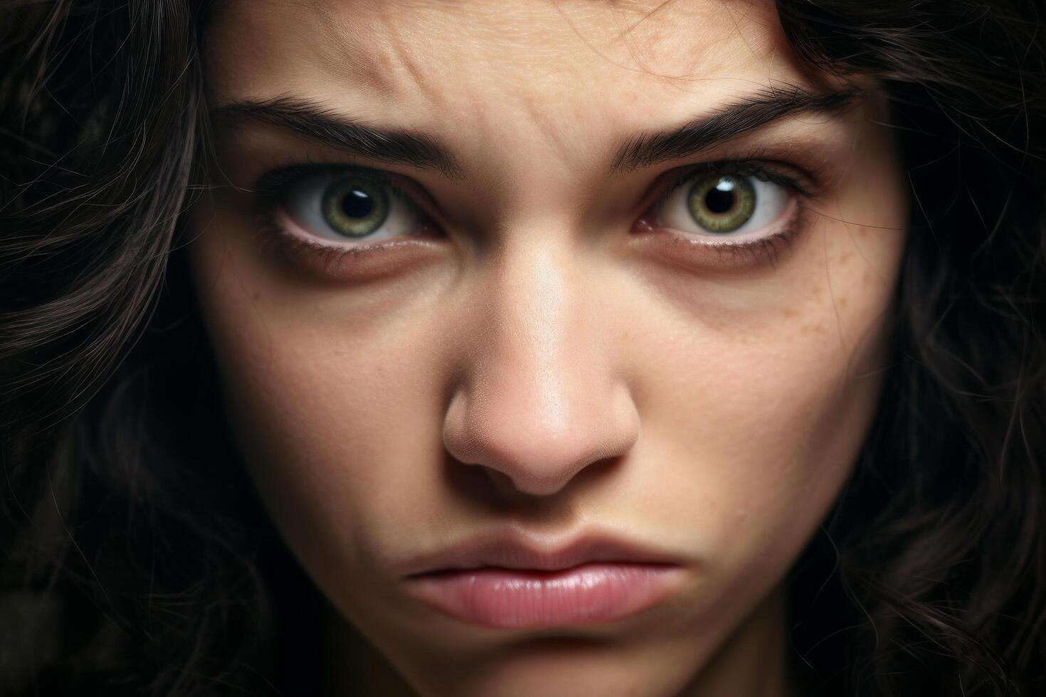 Intense gaze of a young woman with dark hair photo