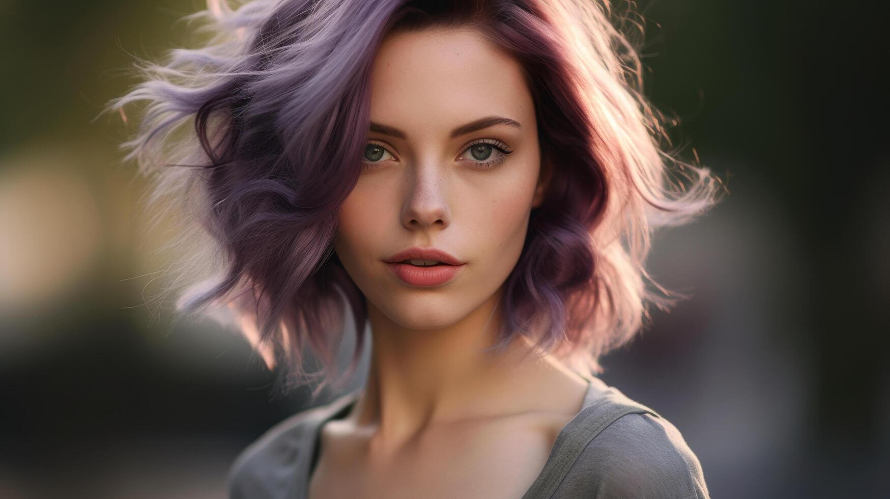 Vibrant hair color portrait of a young woman photo