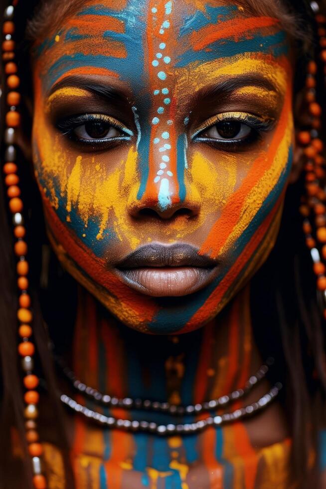 Vibrant face painting with bold colors and patterns photo
