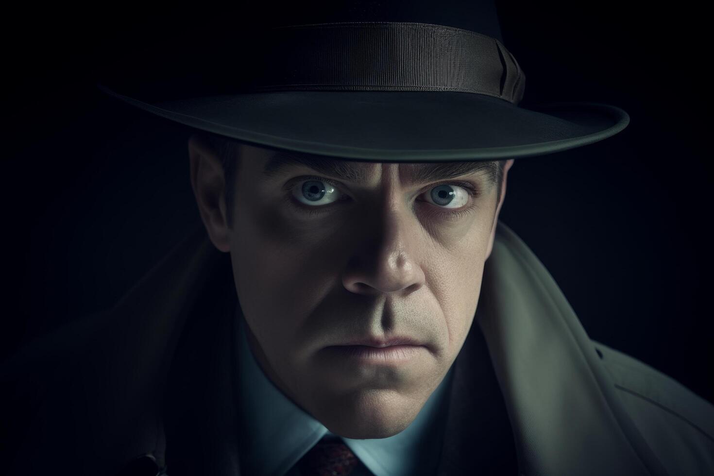 Mysterious man in dark hat and coat photo