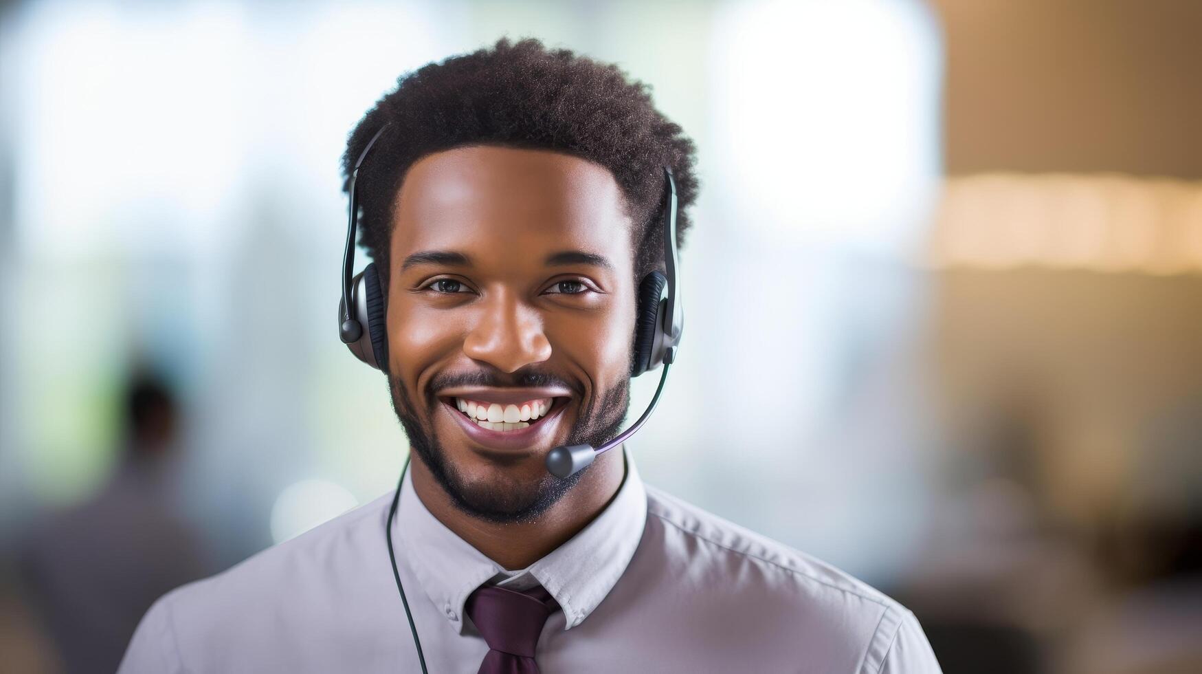 smiling customer service representative with headset photo