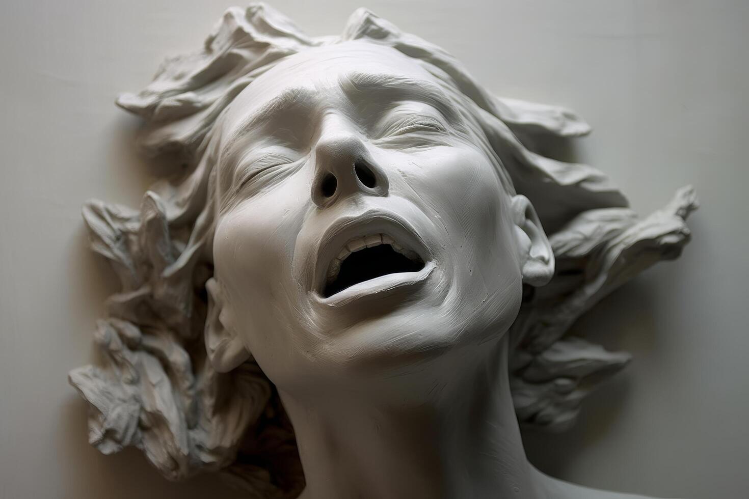 Screaming face of a distressed or frightened person photo