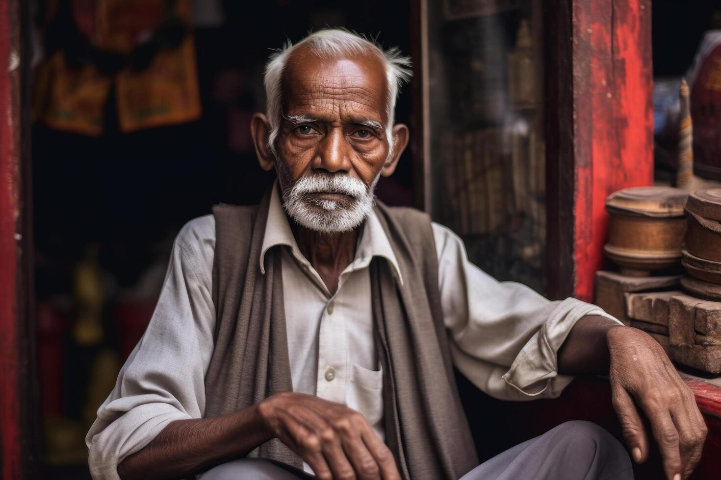 Portrait of an elderly man with a thoughtful expression photo