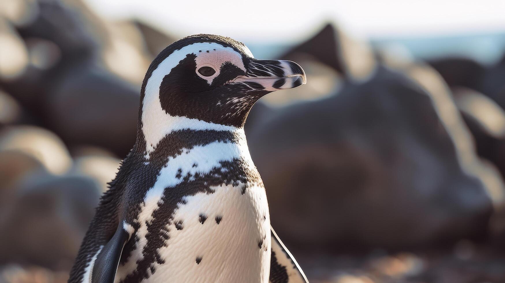 close up of a penguin with distinctive black and white feathers photo