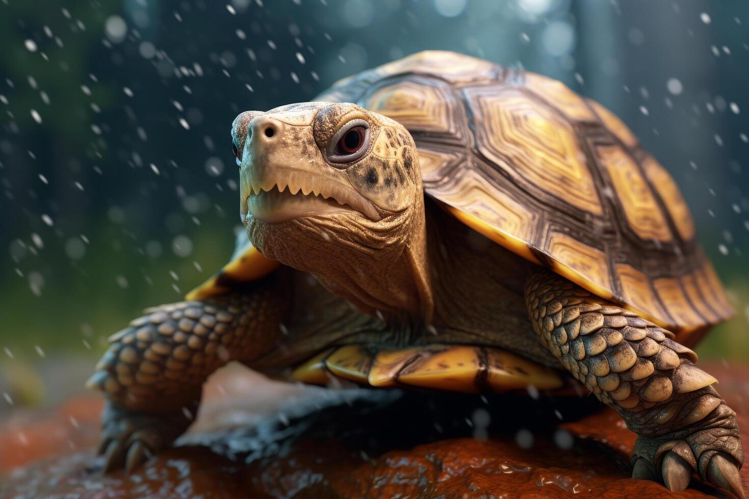 close up of a turtle in the rain photo