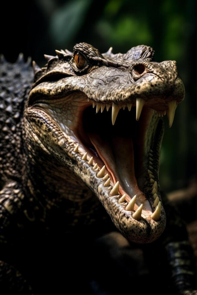 Fierce crocodile with open mouth and sharp teeth photo