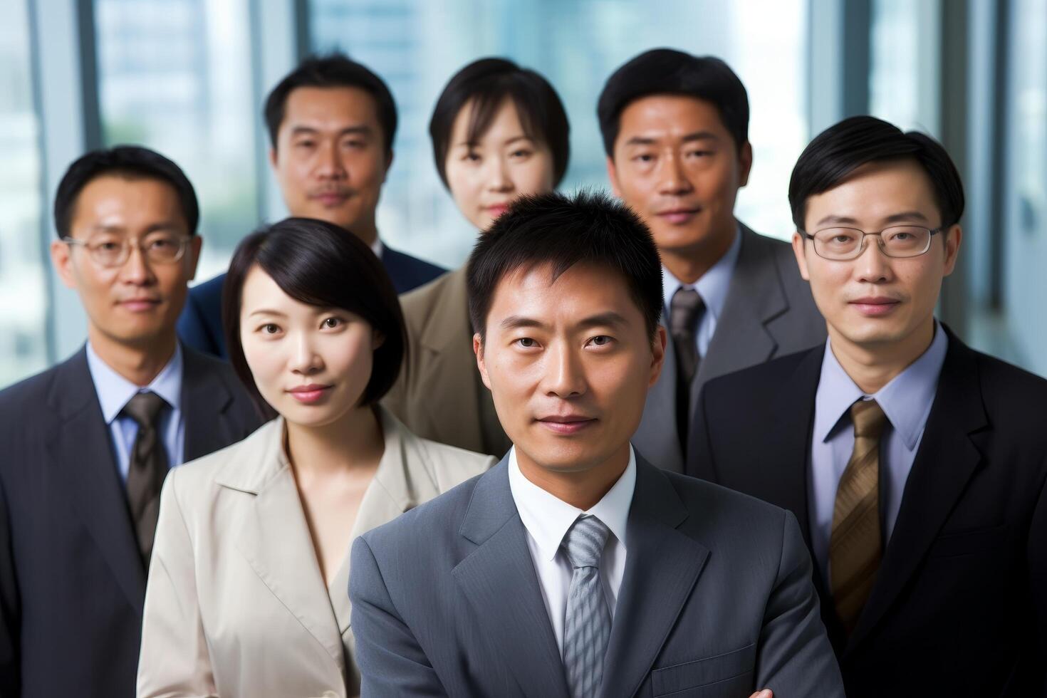 Diverse group of asian business professionals in formal attire photo