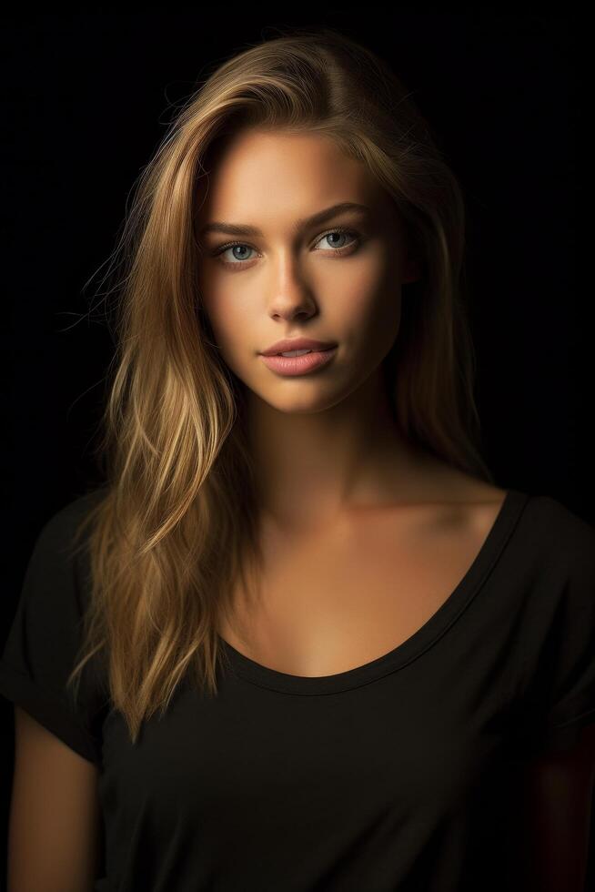 Alluring woman with flowing blonde hair photo