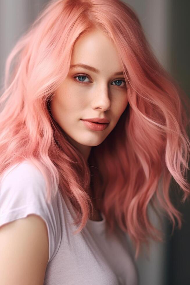 Portrait of a woman with vibrant pink hair photo