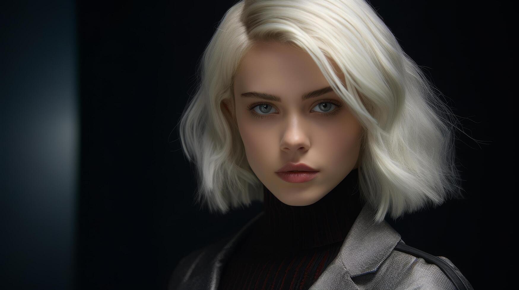 Striking blonde woman with piercing blue eyes photo