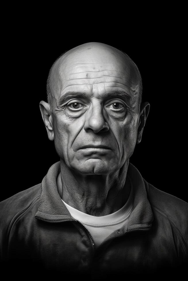 Serious elderly man with wrinkled face photo