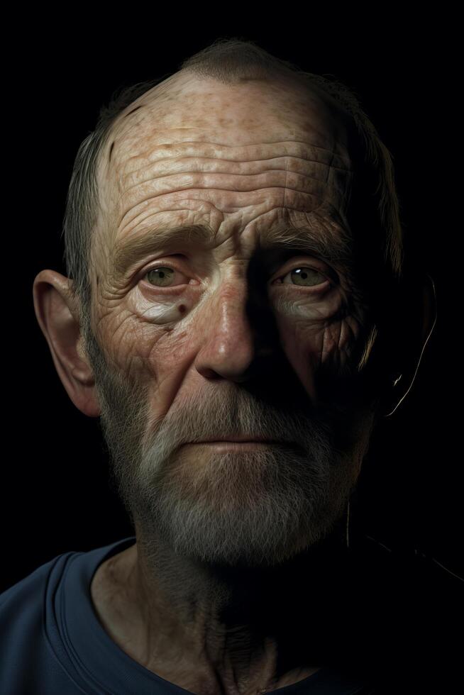 Weathered face of an elderly man with a long beard photo