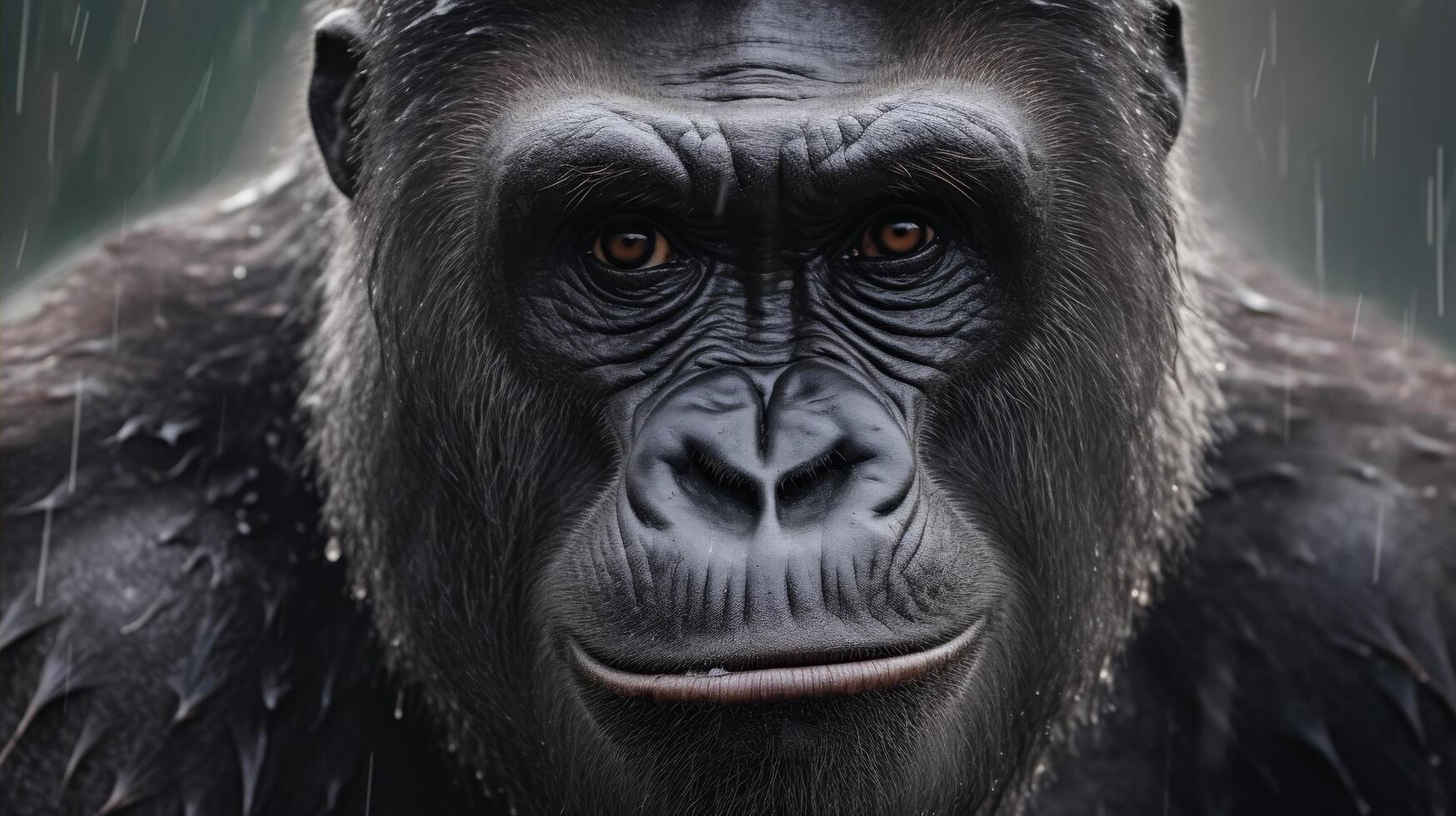 close up portrait of a serious looking gorilla photo