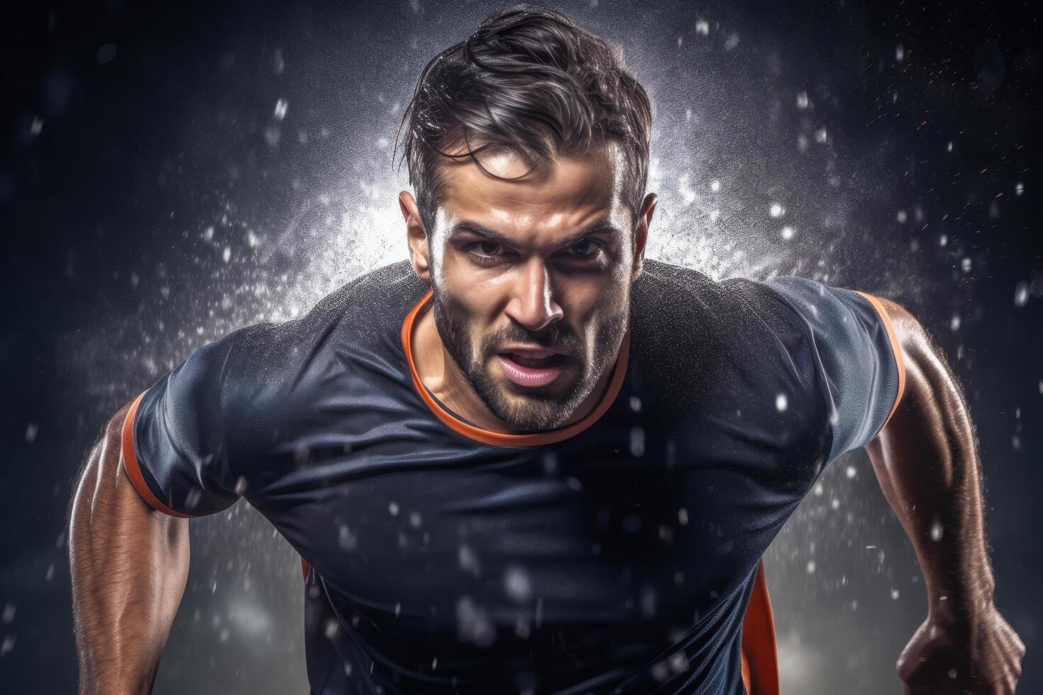 Intense athlete in action during a snowstorm photo