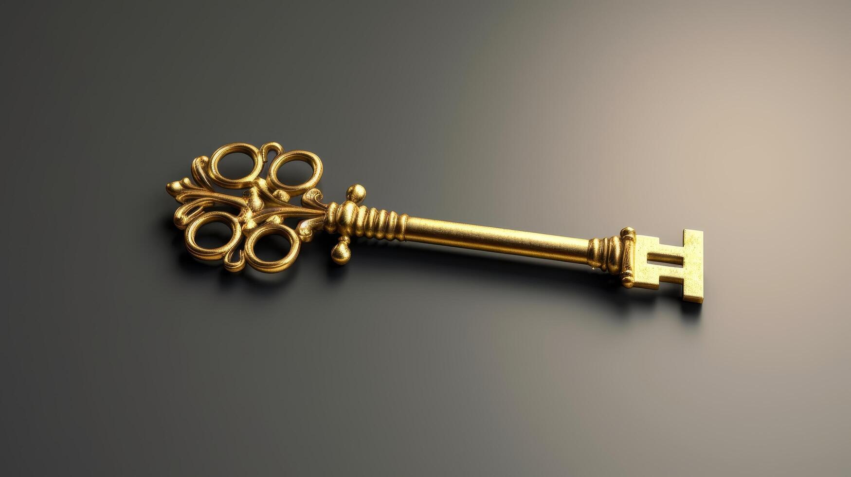 Ornate golden key on dark background photo