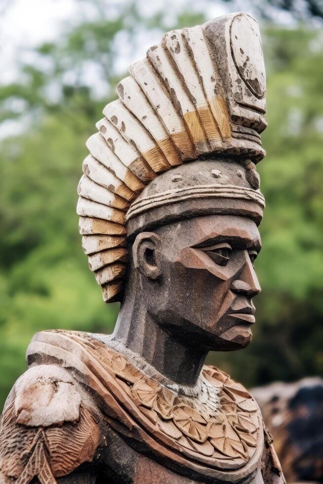 Detailed wooden sculpture of a tribal warrior photo