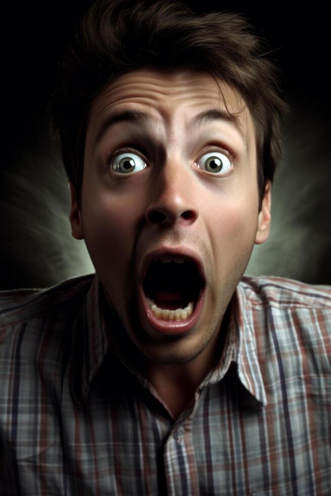 Shocked and surprised man with wide open eyes and mouth photo