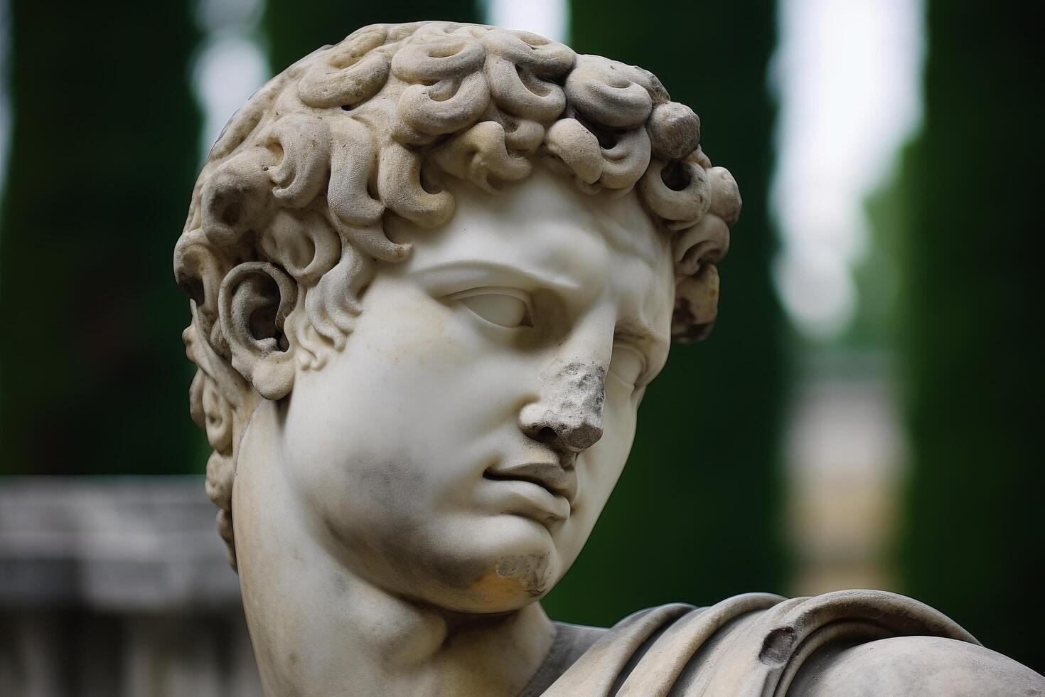 Closeup of a classical marble statue head photo