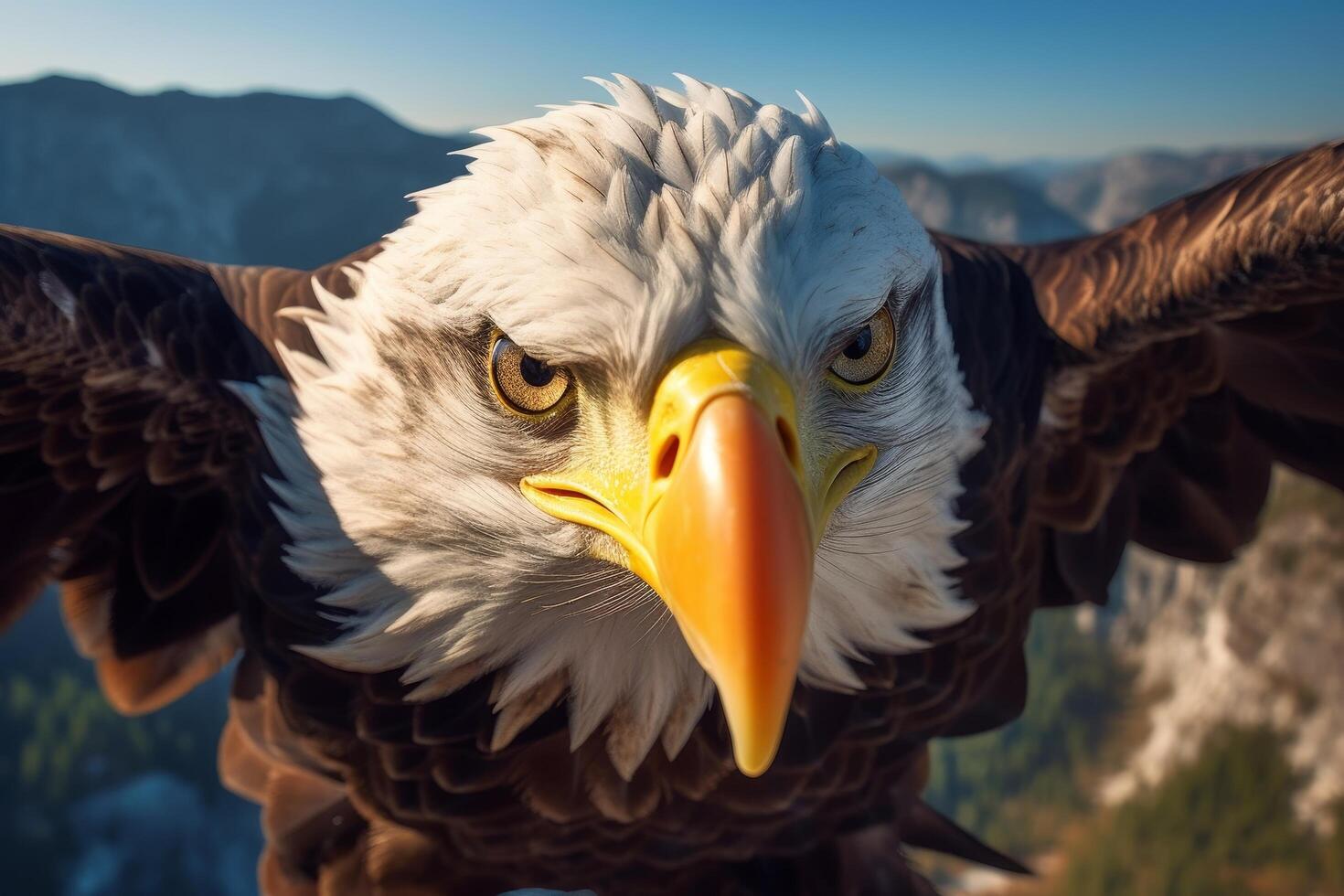 Close up of a majestic bald eagle with piercing eyes photo