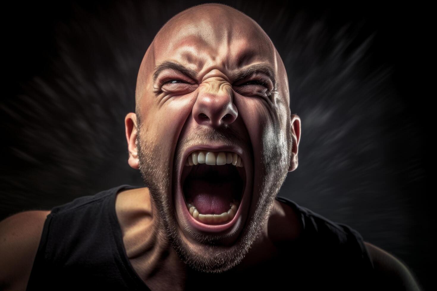 Intense facial expression of a man shouting in anger photo