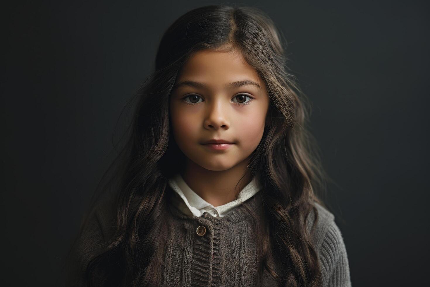 Pensive young girl with long dark hair photo