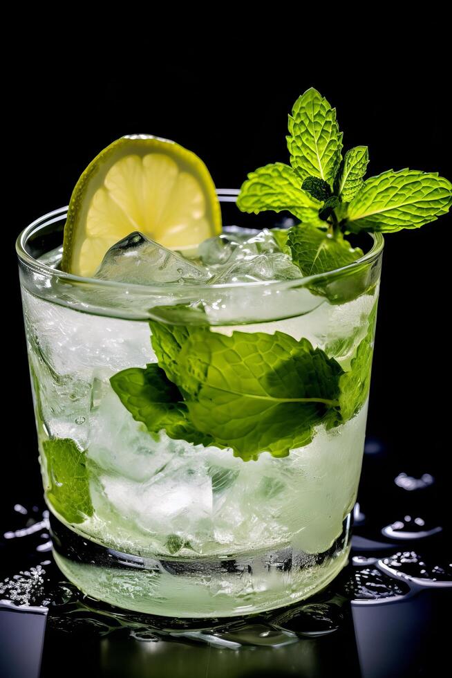 refreshing summer cocktail with mint and lemon photo