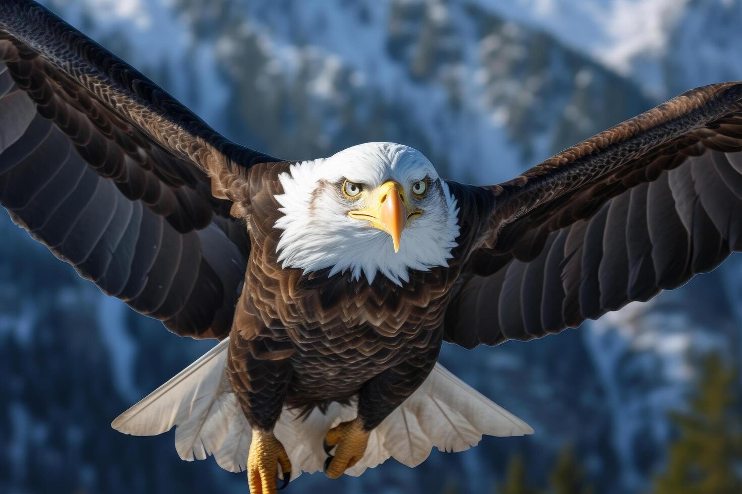 Majestic bald eagle with wings spread in flight photo