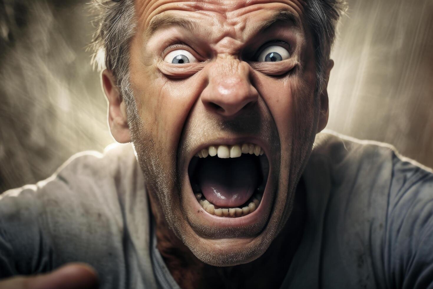 Angry man with exaggerated facial expression photo