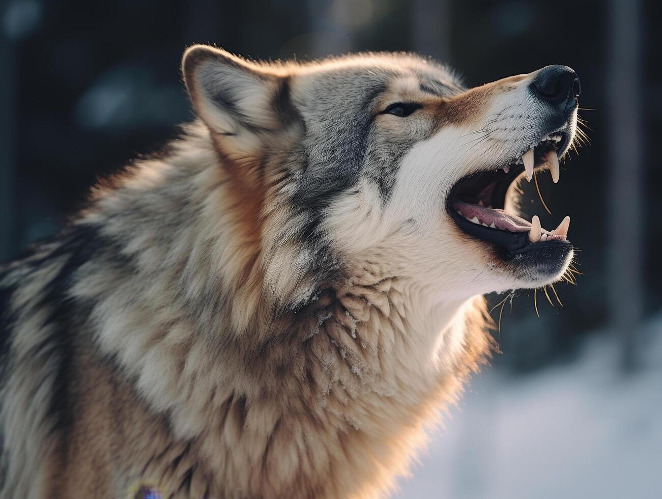 Fierce wolf howling in the wilderness photo