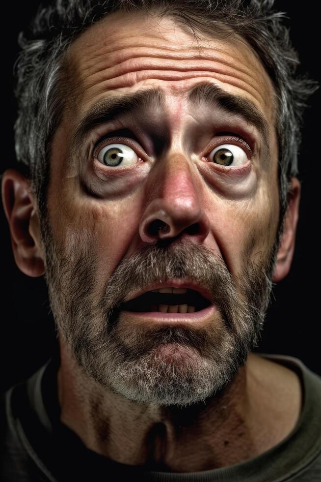 Shocked and surprised man with wide eyes and beard photo