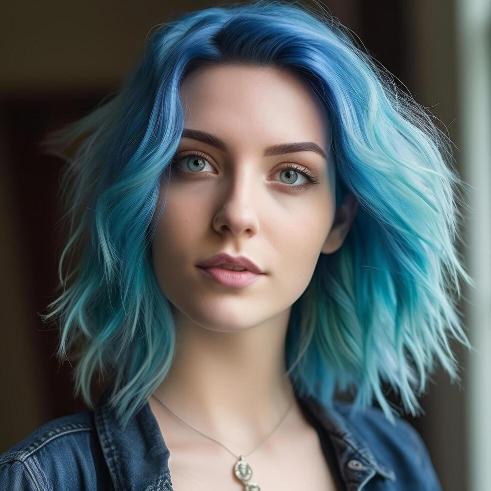 woman with blue and turquoise hair photo