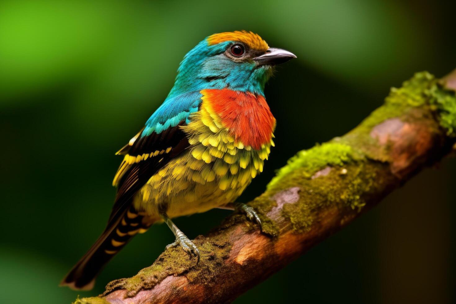 Colorful tropical bird perched on branch photo