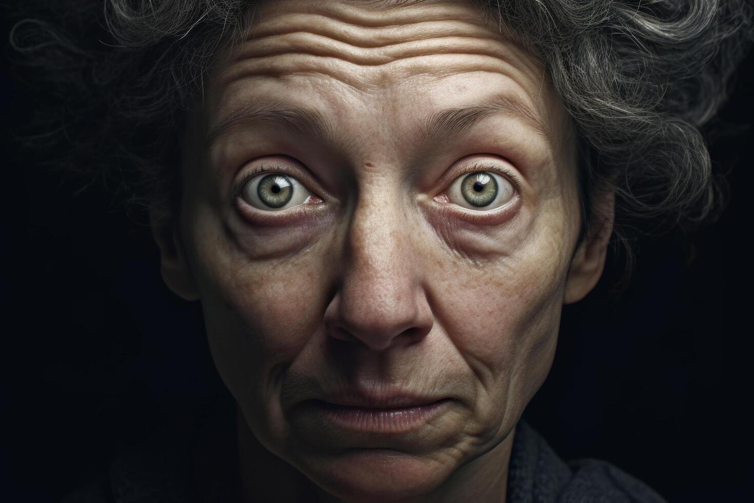 Intense expression of a mature woman with deep wrinkles and piercing eyes photo