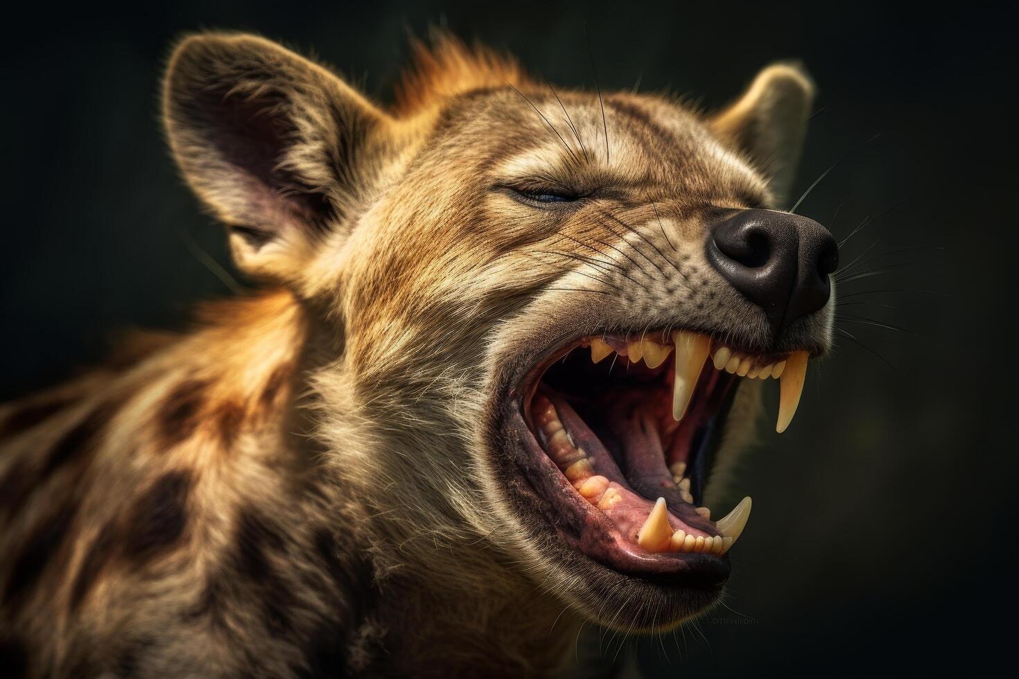 Fierce wild animal with open mouth and sharp teeth photo