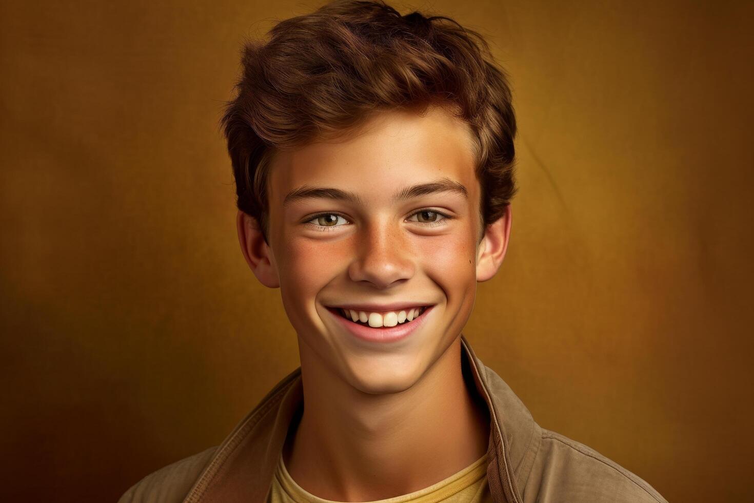 smiling young man with curly brown hair photo
