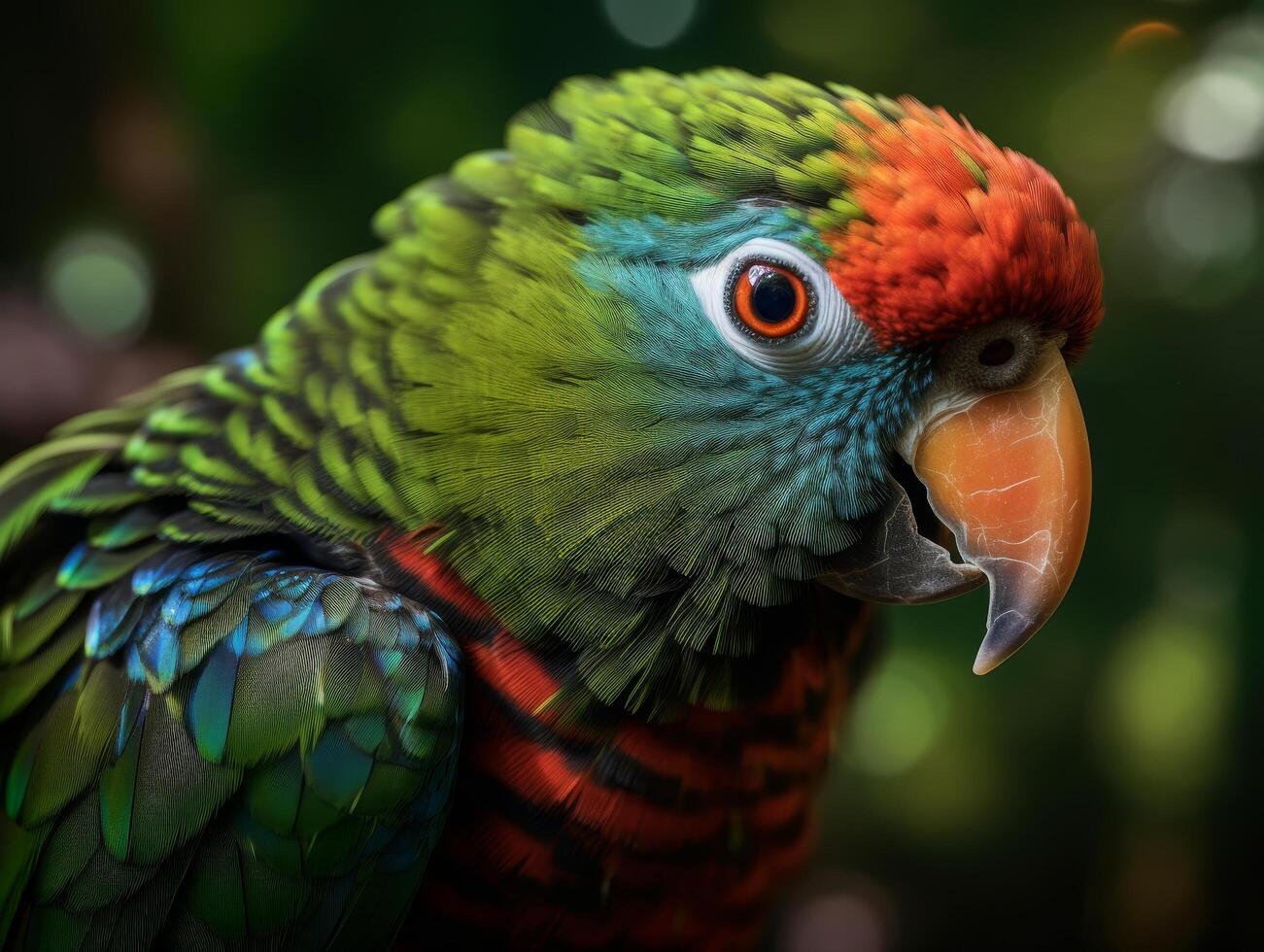 Vibrant parrot with striking feathers and intense gaze photo