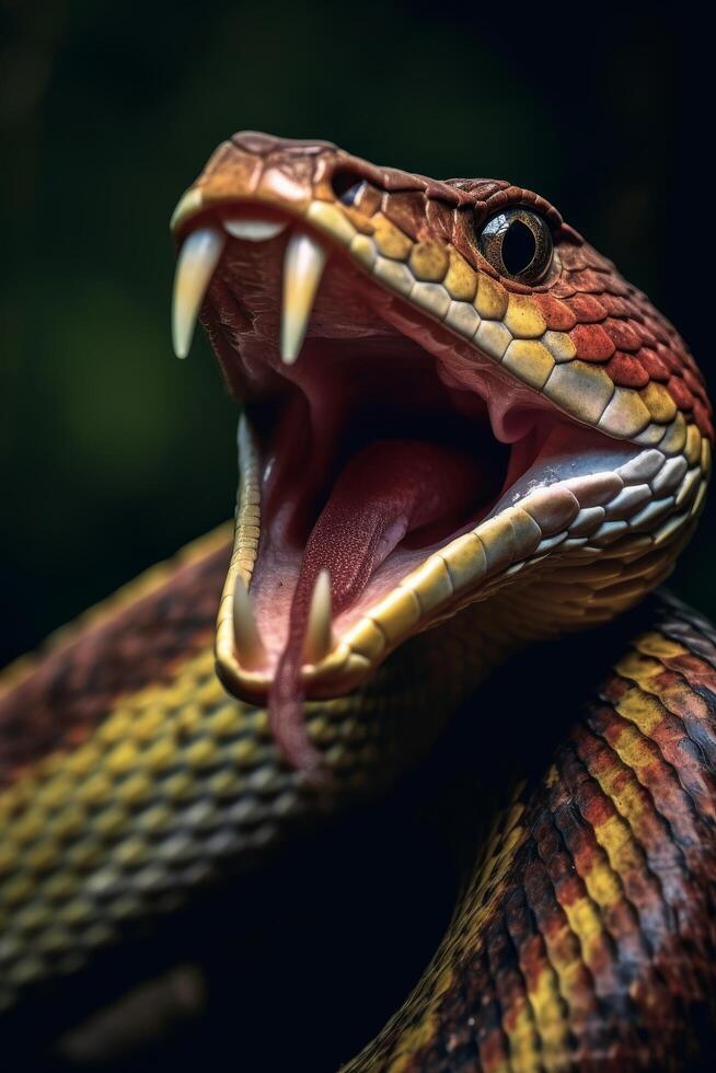 Closeup of a venomous snake with open mouth photo