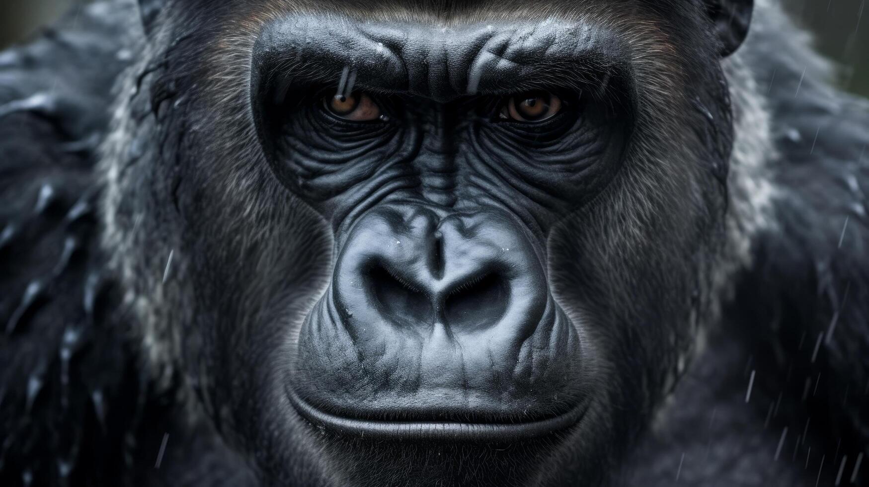 Close up portrait of a serious looking gorilla photo