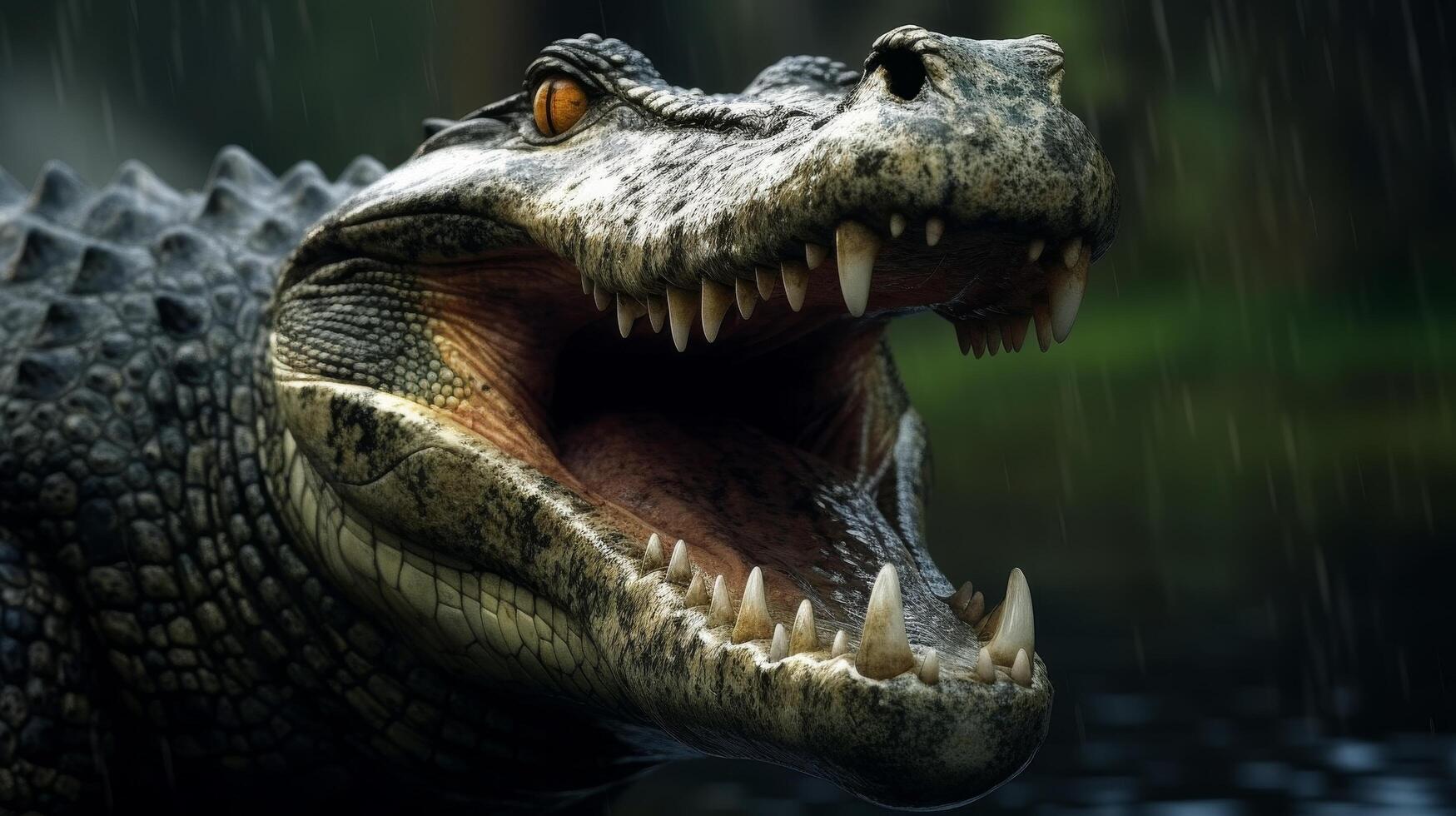 Fierce alligator with open mouth and sharp teeth photo