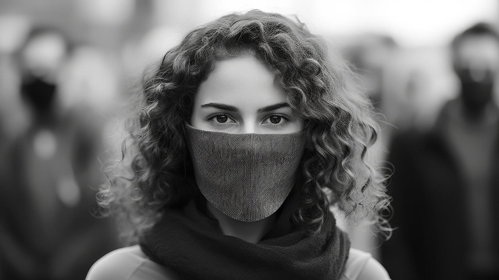 Mysterious woman with curly hair and face mask photo
