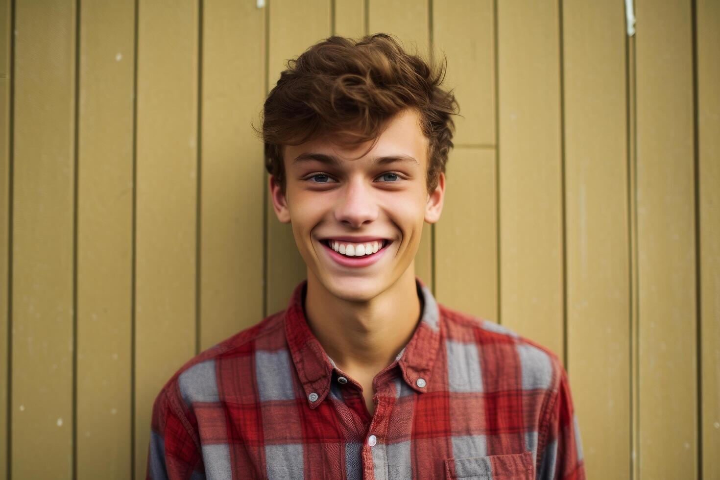 smiling young man with curly hair photo