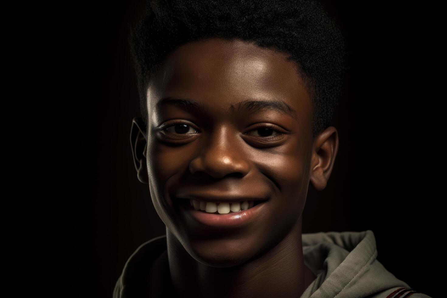 smiling young man with dark skin and curly hair photo