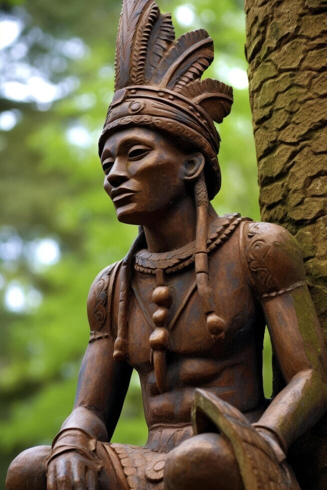 Detailed wooden carving of indigenous tribal figure photo