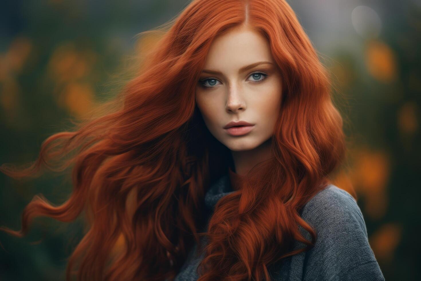 Captivating redhead with flowing hair photo