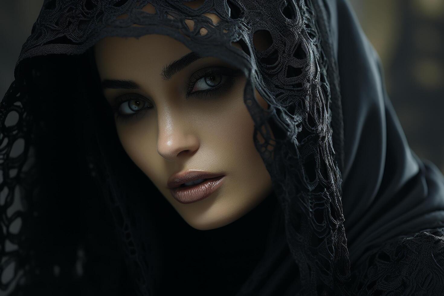 mysterious woman in black veil photo