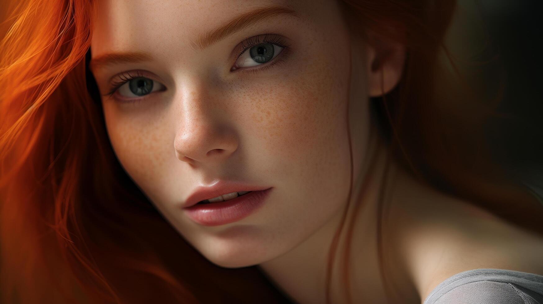 Closeup portrait of a young woman with vibrant red hair photo
