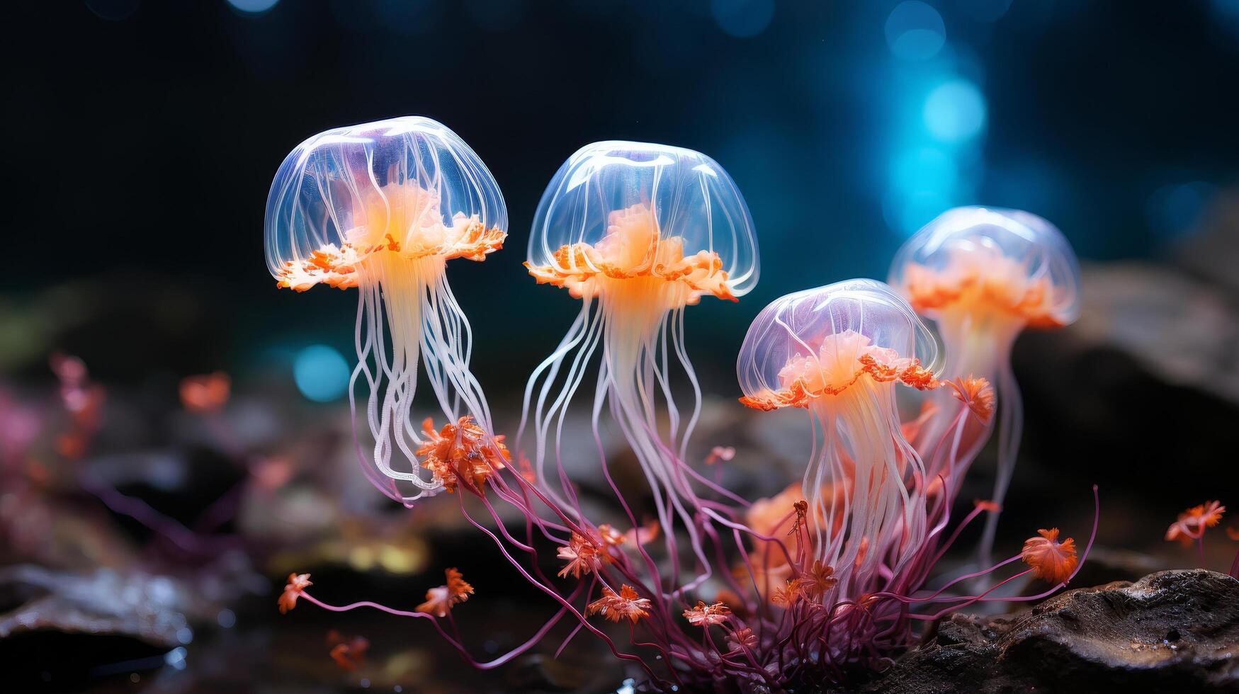Vibrant jellyfish floating in the ocean photo